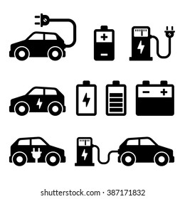 Electric Car Icons Set on White Background. Vector