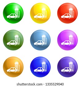 Electric car icons vector 9 color set isolated on white background for any web design 