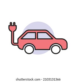 ilustrador eléctrico de coches, colores rojo y violeta.