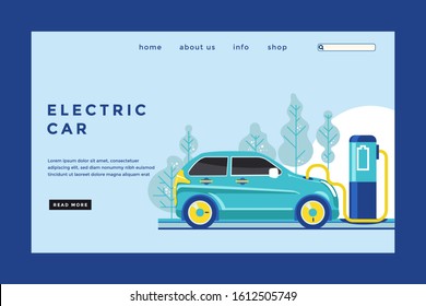 Electric Car Landing Page Vector Illustration
