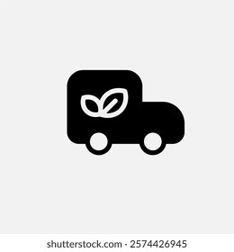 Electric car and leaf icon semi solid, free energy, ecology, renewable and green energy concept. Glyph icon.