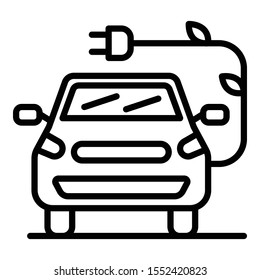 Electric car with a leaf plug icon. Outline electric car with a leaf plug vector icon for web design isolated on white background