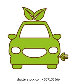 electric car with leaves icon over white background. eco friendly car design. vector illustration