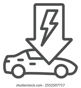 Electric car and lightning arrow line icon, Ecological energy source concept. Vector graphics. Electricity arrow car sign on white background, outline style icon for mobile or web design