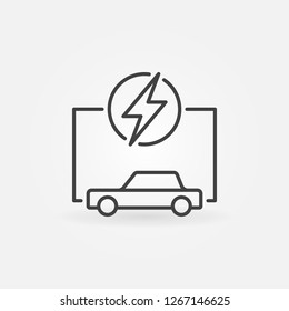 Electric car with lightning simple EV concept icon or sign in thin line style