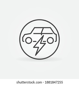 Electric car with Lightning vector thin line concept round icon or design element