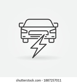 Electric Car and Lightning vector thin line concept icon or design element