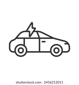 Coche eléctrico, en línea de diseño. Coche eléctrico, EV, Vehículo, Automóvil, Tecnología verde, Sostenible, Energía alternativa sobre fondo blanco Vector. Icono de trazo editable del coche eléctrico.