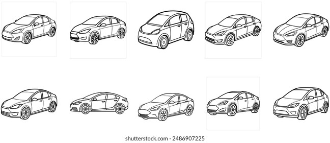 Electric car line drawing set