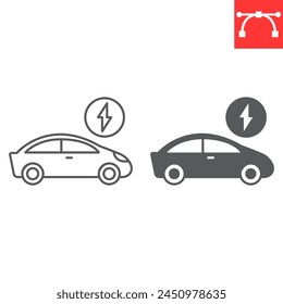 Línea eléctrica del coche y el icono del glifo, ecología y transporte, icono del Vector del vehículo eléctrico, gráficos del Vector, signo de contorno de trazo editable, eps 10.