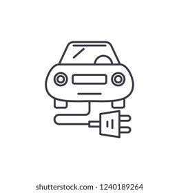 Electric car line icon concept. Electric car vector linear illustration, symbol, sign