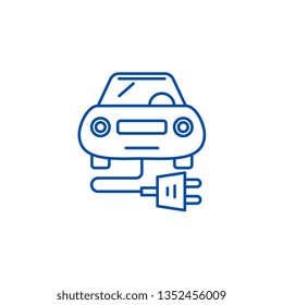 Electric car line icon concept. Electric car flat  vector symbol, sign, outline illustration.