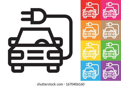 Electric Car. Line Icon With Different Color Background.