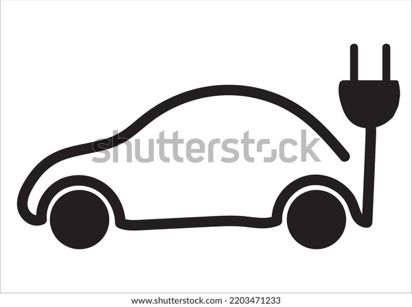 electric car line\
icon. eco transport symbol. car and electric plug. isolated vector\
image in flat style\
