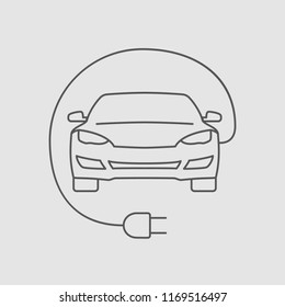 Electric Car Line Icon with editable sroke