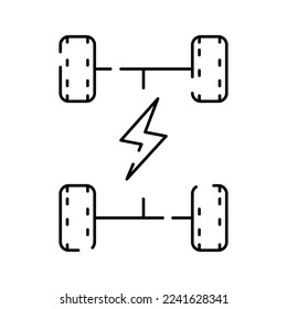 Electric car line icon. Electrical automobile cable contour and plug charging black symbol. Eco friendly electro auto vehicle concept. Vector electricity illustration 