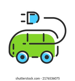 Electric car line icon. Green transport logo in green and blue color. Vector illustration concept