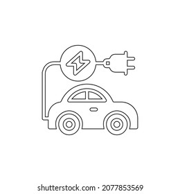 Electric car line icon on white background. Eco friendly auto or electric vehicle.