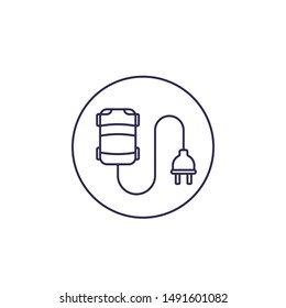 electric car line icon with plug, top view