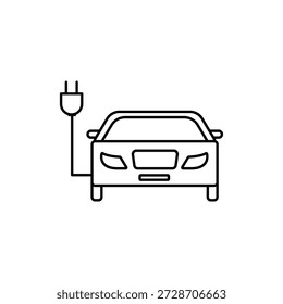 Icono de línea de coche eléctrico que representa el vehículo ecológico, el transporte de energía limpia y el concepto de movilidad moderna. Ideal para App de carga de vehículos eléctricos, plataformas de ciudades inteligentes, proyectos de sostenibilidad, servicios de transporte, Sitios web, paneles, diseño UI UX y productos digitales. Icono de contorno de Vector limpio totalmente escalable, editable y fácil de personalizar para el diseño y Uso comercial de la interfaz moderna.