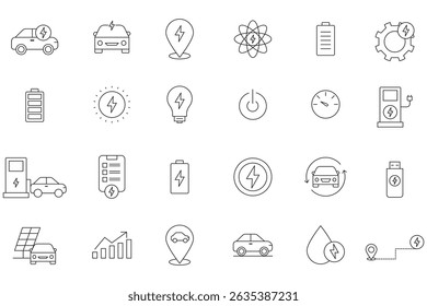 Electric Car Line Icon Set 24 Modern  Minimalist Designs . Electric Car  Charging Icons Scalable  Easy to Use . Clean Electric Car Line Icons  . 