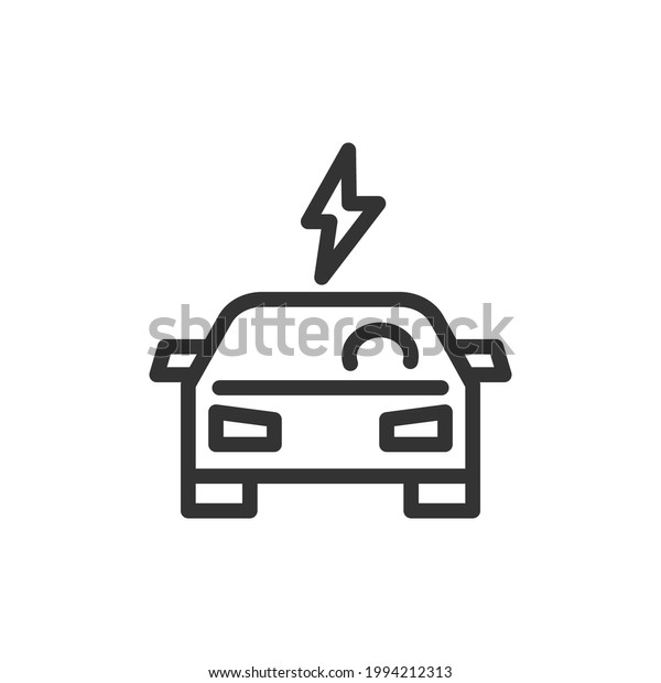 Electric car line icon, sign or symbol.\
Premium pictogram in trendy outline style. Electric car pixel\
perfect vector icon isolated on a white background.\
