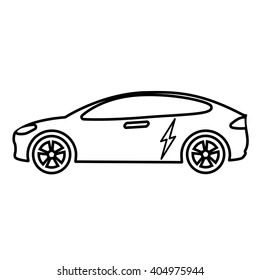 Electric car line icon Vector Illustration. Side view of electric car with electricity sign