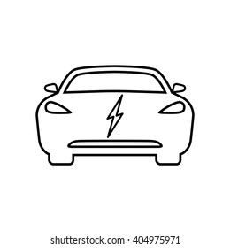 Electric car line icon Vector Illustration. Front view of electric car with electricity sign