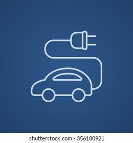 Electric car line icon for web, mobile and infographics. Vector light blue icon isolated on blue background.