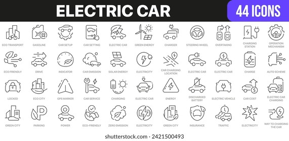 Electric car line icons collection. UI icon set in a flat design. Excellent signed icon collection. Thin outline icons pack. Vector illustration EPS10