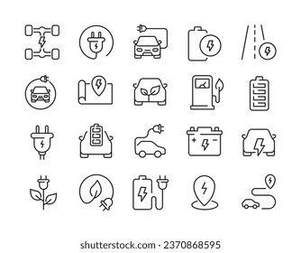 Electric car line icons. For website marketing design, logo, app, template, ui, etc. Vector illustration.