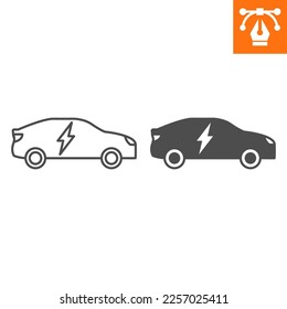 Electric car line and solid icon, outline style icon for web site or mobile app, car service and transport, electric vehicle vector icon, simple vector illustration, vector graphics.