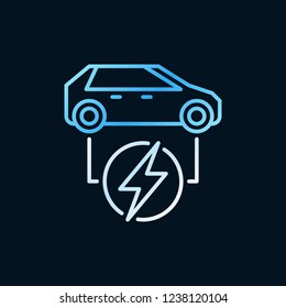 Electric car linear colored icon. Vector all-electric car concept outline sign on dark background