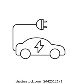 Icono lineal de coche eléctrico, símbolo de trazo editable del medio ambiente, símbolo de contorno de vector de energía verde. Energía alternativa.