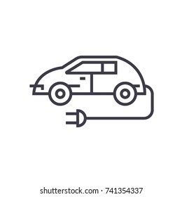 electric car linear icon, sign, symbol, vector on isolated background