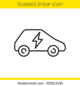 Electric car linear icon. Thin line illustration. Eco friendly vehicle contour symbol. Vector isolated outline drawing