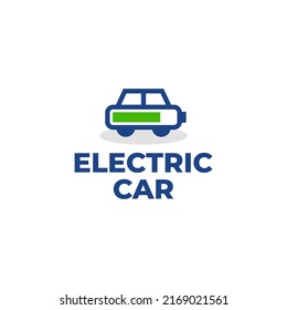 diseño de logotipo de coche eléctrico con combinación de batería y forma de coche en el estilo de línea