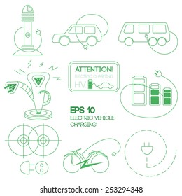 Electric car logo in green color. Vector illustration.