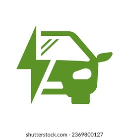 Electric Car Logo, Green Hybrid Vehicles Charging Point Icon