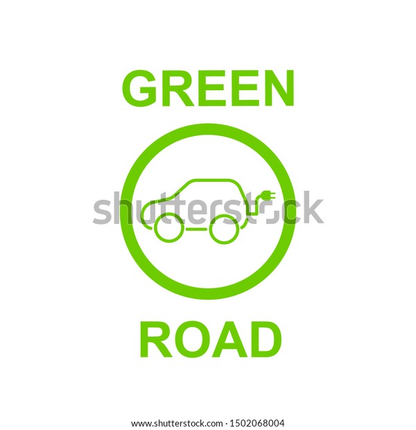 Electric Car Logo. Green road. Eco\
Vehicles Symbol. Ecological Transport Icon. Vector\
Isolated