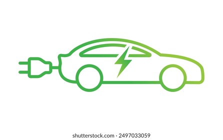 Contorno del logotipo del coche eléctrico, concepto respetuoso del medio ambiente del vehículo con los colores verdes del gradiente