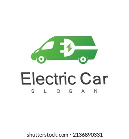 Electric Car Logo with plug icon And bolt symbol, Green Energy Concept