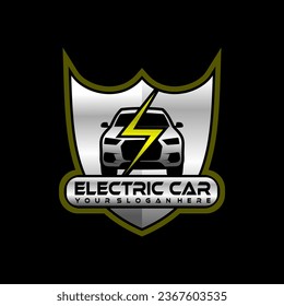 electric car logo with shield, can be used on various automotive products, especially electric cars