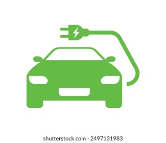 Electric car logo silhouette with green color, eco friendly vehicles concept