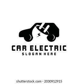 Electric Car logo symbol or icon template. electric car charging concept vector icon with socket energy non pollution car