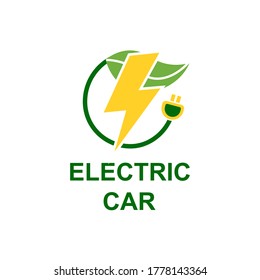 Logo del coche eléctrico. Fondo aislado vectorial.Logotipo verde. Concepto ecológico de vehículo automotor o eléctrico sobre fondo blanco