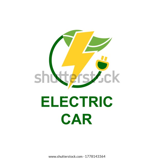 Electric car logo. Vector isolated\
background.Green logotype. Eco friendly auto or electric vehicle\
concept on white\
background