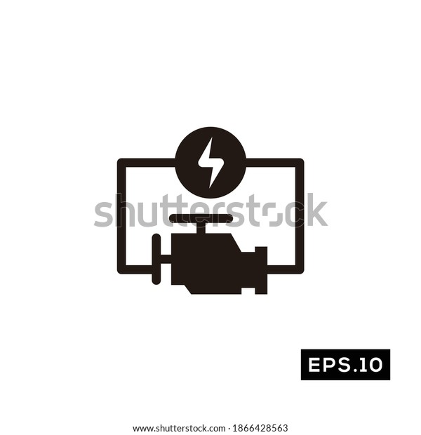 Electric Car Machine Icon. Electric Car Tech\
Silhouette Symbol\
vector