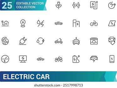 Electric car minimal thin line icons collections. Related charging station, battery, ecology, vehicle. Linear icon collection. Vector illustration. 