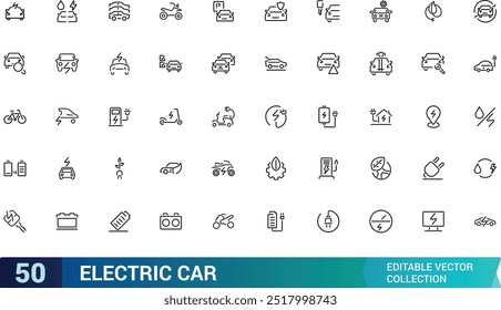 Electric car minimal thin line icons collections. Related charging station, battery, ecology, vehicle. Linear icon collection. Vector illustration. 